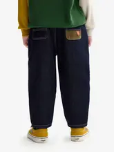 子供用ルーズフィットデニムパンツ【春秋向き・カラーブロックデザイン・防褪色】