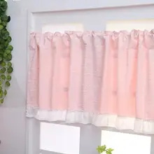 可愛い刺繍入りのピンクミニカーテン【カフェスタイル・短め・小窓用】