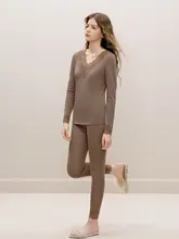 秋冬用 レディース モダールレース 抗菌防ダニ 長袖インナー＆ロングパンツ【ストレッチ・保温】（セットアップ対応）