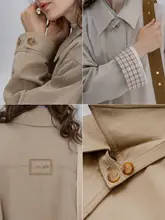 クラシックなチェック柄のトレンチコート【中長丈・ダブルブレスト・カラーブロック】