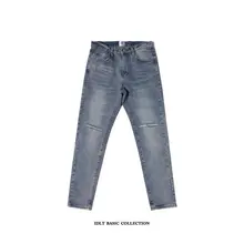 ウォッシュ加工 デニムパンツ【スリムフィット・ダメージデザイン・ブルー】