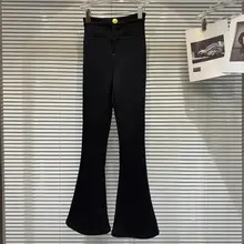 メタルボタン付きポケットのフリースライニングパンツ【スリムフィット・女性用・カジュアル】（セットアップ対応）