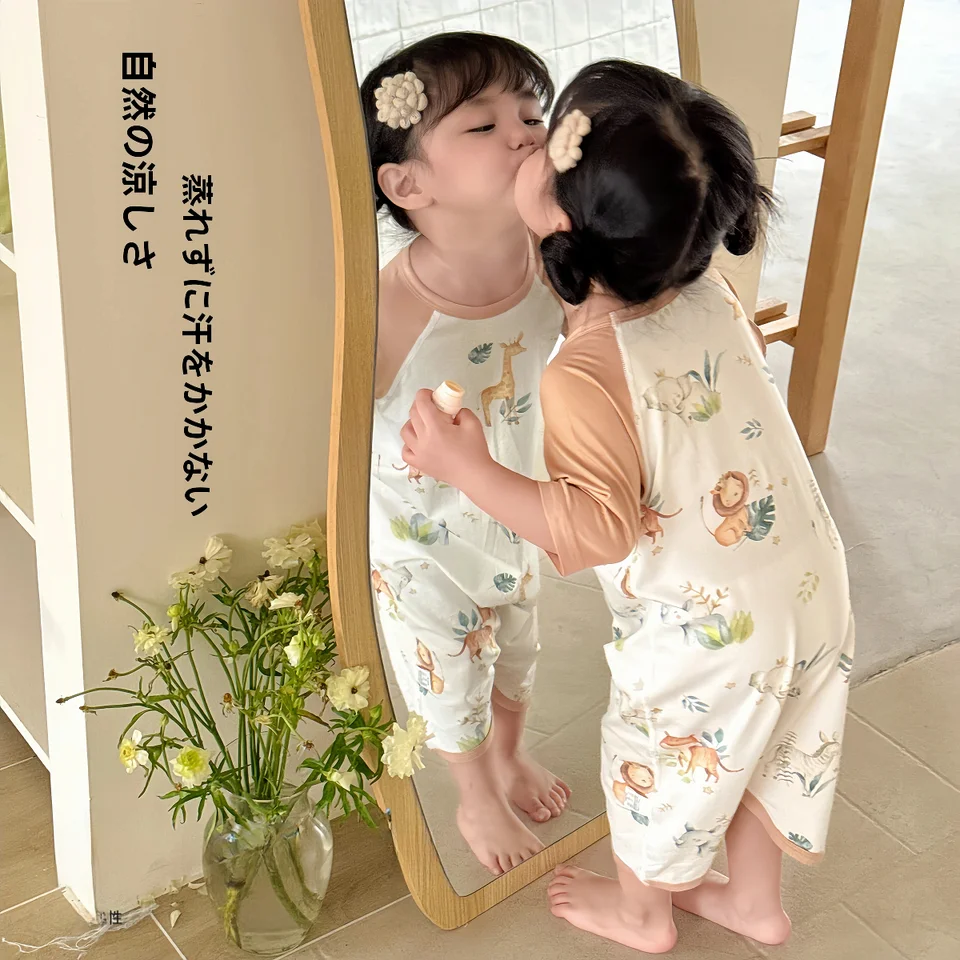 モダール生地の子供用ルームウェア【夏用・涼感・ワンピース型・男女兼用】（セットアップ対応）