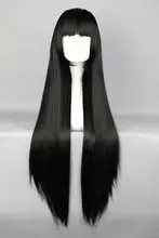 黒髪のストレートウィッグ【セミロング・フルフリンジ・耐熱性】