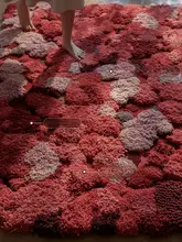 手作り 赤いウールカーペット【ヴィン  テージスタイル・花の海デザイン】