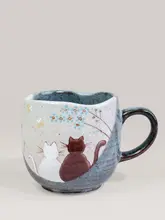 九谷焼 陶器製 マグカップ【猫デザイン・手作り・コーヒー用】