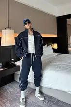冬用アメリカンスタイルのスポーツカジュアルウェア【ルーズシルエット・フード付き・リブカフスパンツ】（セットアップ対応）