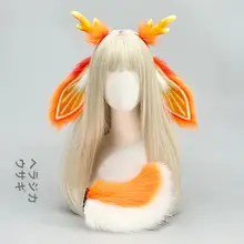 オレンジ模様のウサギ耳ヘアバンド【ハンドメイド・リアルなシカ角デザイン・パーティーやマン展用】