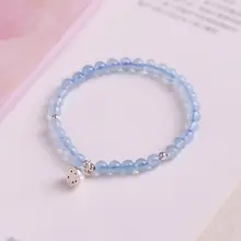 天然冰種アクアマリンブレスレット【S925純銀・ロータスデザイン・淡い青色クリスタル・清新な古風スタイル】