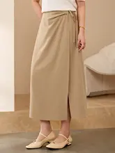 個性的なデザインのバインディング付 きフレキシブルなミディスカート【大きいサイズ・夏用・シンプル】（セットアップ対応）
