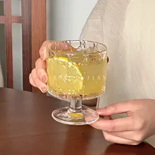 ヴィンテージサンフラワーレリーフグラス【家庭用・高脚・アイスクリーム・デザートカップ】