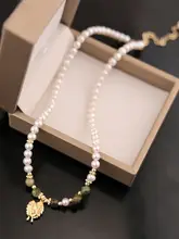 天然石と淡水パールのショートネックレス【中華風・デザインネックレス】