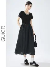 柔らかく上品なデザイン！接ぎ合わせ風ドレス【フレンチスタイル・ウエストシェイプ・ロング丈】（セットアップ対応）