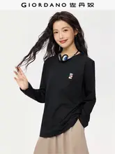 刺繍入りコットン長袖Tシャツ【ゆったりしたデザイン・ラウンドネック・春夏向け】