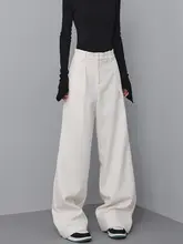 カジュアルパンツ 女性 冬の新作 厚手 ゆったり ワイドレッグパンツ ロングパンツ