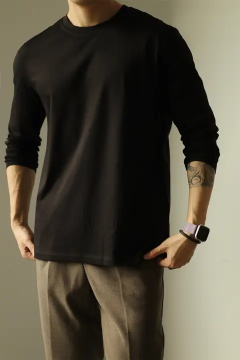 YUXIAN 綿100% 長袖Tシャツ【抗皺・ストレッチ性・春夏用・ラウンドネック】
