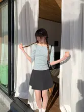 カラーブロック ドット柄プリント ラウンドネック 半袖トップス【夏用・シルエット美・レディース】