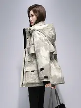 ブラック工装ダウンジャケット【レディース・フード付き・暖かい・カジュアル】