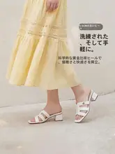 牛皮製の高ヒールサンダル【粗いヒール・フレンチスタイル・高級感】