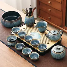 高級感ある窯変功夫茶具セット【陶器製・茶壺・蓋碗・茶杯・小茶盤・家庭用・オフィス用】