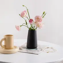 シンプルモダン黒陶器花瓶【インテリア向け・生花とドライフラワー用】