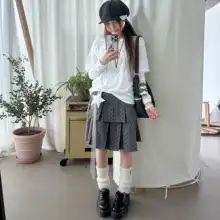 グレー系 フェルトドットプリーツスカート【Aライン・春秋用・重工デザイン】（セットアップ対応）