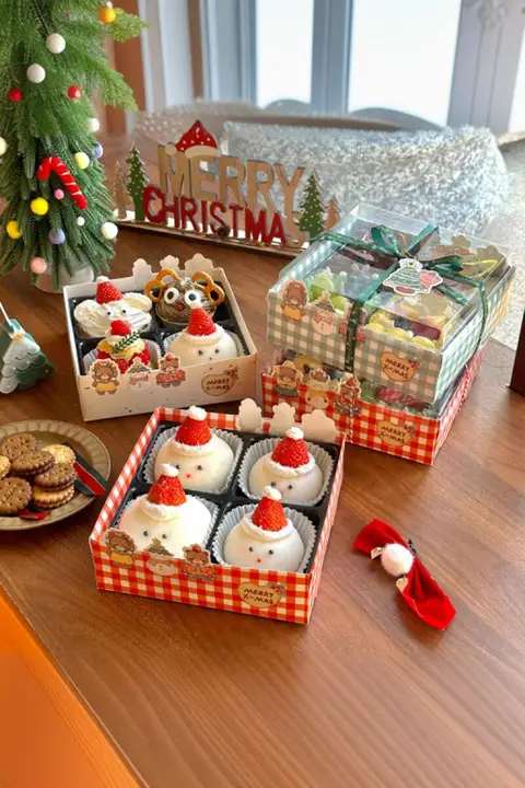 クリスマスケーキボックス【四分割デザイン・スイーツ用・持ち運び便利】