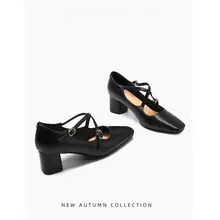 春季新作の粗いヒールの裸色パンプス【エレガントなデザイン・方頭・中ヒール】（セットアップ対応）