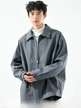 春秋用 メンズアメリカンスタイル ジップアップカラー付きジャケッ  ト【グレー・ショート丈・ビジネスカジュアル】