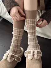 カキ色のレディースソックス【秋冬用・厚手・中筒・レトロスタイル】