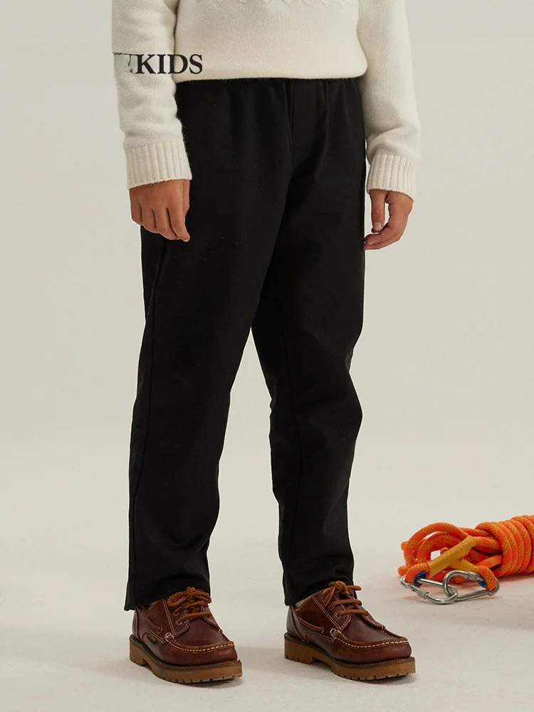 男の子用ロングパンツ：春秋冬に適したレトロデザイン刺繍ウエストゴムパンツ