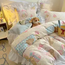 春夏用カートンデザインの全棉ベッドカバー【学生向け・清新スタイル・三点セット（セットアップ対応）】