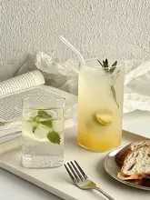 角型ガラスカップ 家庭用 透明 夏のジュースカップ 冷たい飲み物カップ インスタコーヒーカップ ミルクカップ 飲水カップ