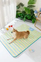 夏用 ペットクッション【ブルーストライプ・通気性の良いアイスシルク・柴犬対応】
