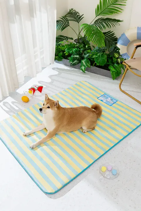 夏用 ペットクッション【ブルーストライプ・通気性の良いアイスシルク・柴犬対応】