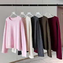 meecion 100%カシミヤ製 ラウンドネック長袖ニットセーター【シンプル・保温性・カジュアル】