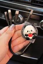 車載用急速充電器&伸縮式マルチデータケーブル【かわいいパンダデザイン・三口タイプ・スマートフォン用】