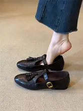 牛革製 フランス風 レトロ ローファー【平底・黒・ラウンドトゥ】