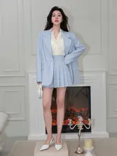 通勤用の肩パッド付きブレザーとプリーツスカート【ゆったりシルエット】（セットアップ対応）