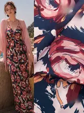 水墨風染色のプリントサテン生地【高級感・夏用・DIY対応】（セットアップ対応）