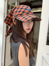 キャップ レディース レッドチェック柄 バンダナデザイン 個性的 小顔効果 紫外線対策 春夏