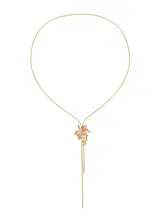 オレンジの紅葉デザインのファッションネックレス【トレンド・タッセル付き・ロング鎖骨チェーン】