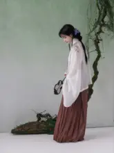 天絲刺繍入り立ち襟長シャツ【春夏向け・白色】