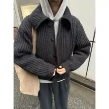 厚手のボタン付きフィッシャーマンセーター【大襟・保温・秋冬用・レトロデザイン】