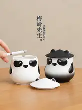 可愛いパンダデザインの陶製灰皿【ふた付き・煙槽付き・おしゃれなグラデーション】