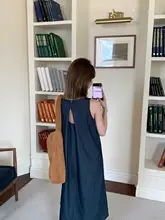 ニューヨーク風デザインのノースリーブワンピース【仿牛仔・Uネック・ルーズフィット】