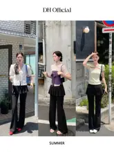 花柄デザインのハイウエストカジュアルパンツ【美脚見え・微ストレッチ・フレアシルエット】（セットアップ対応）