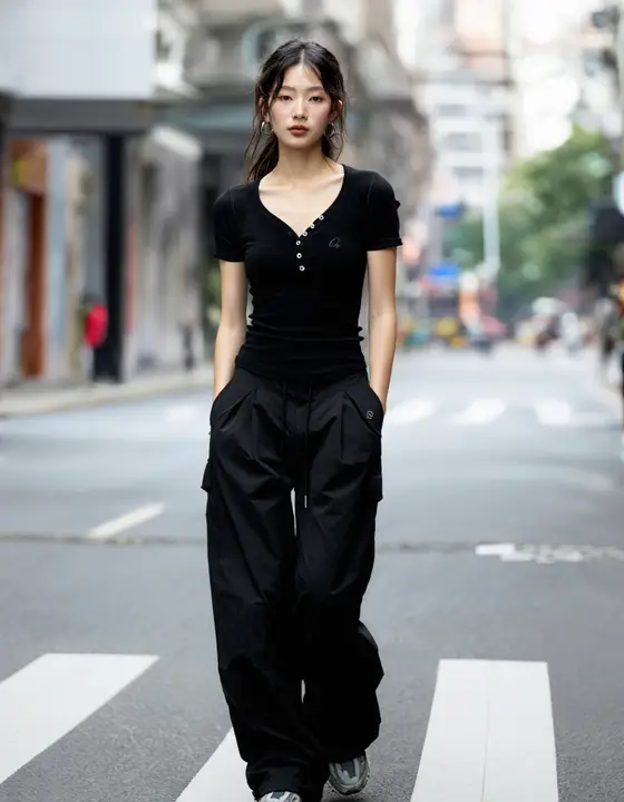 美式復古Vネック刺繍Tシャツ【レディース・短袖・タイトフィット・セクシー】