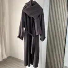 MD24 シンプルデザイン長袖ウールコート【自宅用スカーフ付き・女性用】