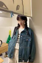 パッチワークデザインデニムジャケット【秋用・レトロスタイル・ルーズフィット】